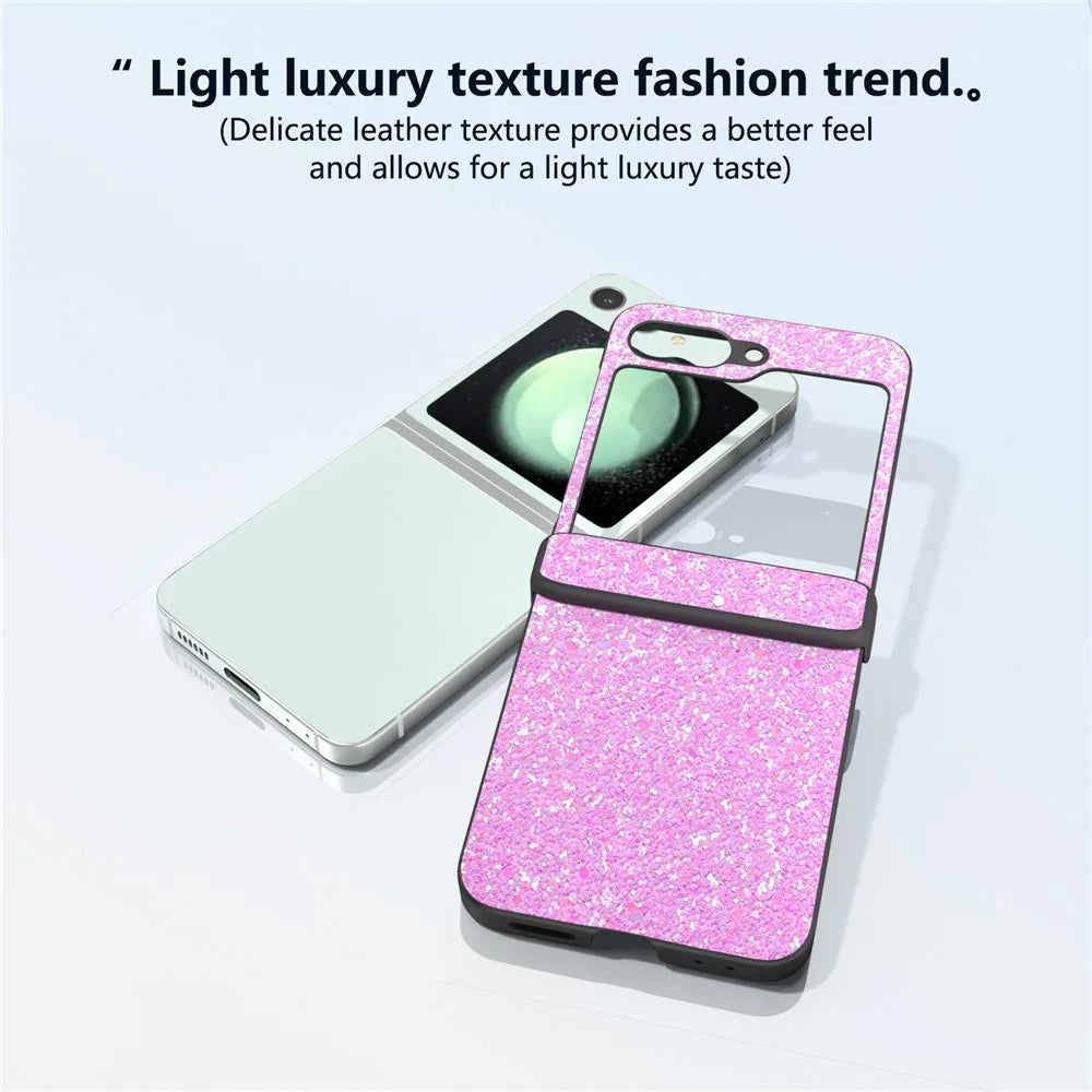 For Samsung Galaxy Z Flip7 FE 5G / Z Flip6 5G Easy Folding Phone Case PC+PU Leather Phone Shell - Pinkish Purple - 4