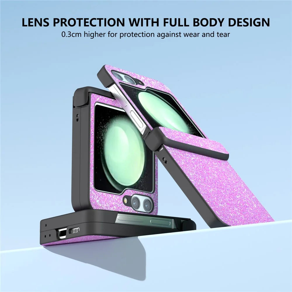 For Samsung Galaxy Z Flip7 FE 5G / Z Flip6 5G Easy Folding Phone Case PC+PU Leather Phone Shell - Pinkish Purple - 5