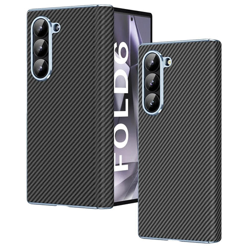 For Samsung Galaxy Z Fold6 5G Phone Case Electroplating Lens Carbon Fiber Texture PC Cover - Black - 1