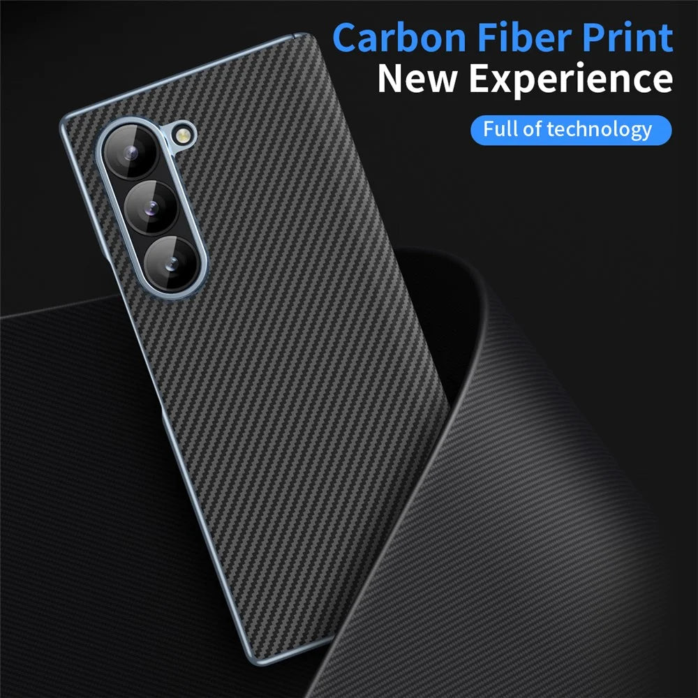 For Samsung Galaxy Z Fold6 5G Phone Case Electroplating Lens Carbon Fiber Texture PC Cover - Black - 2