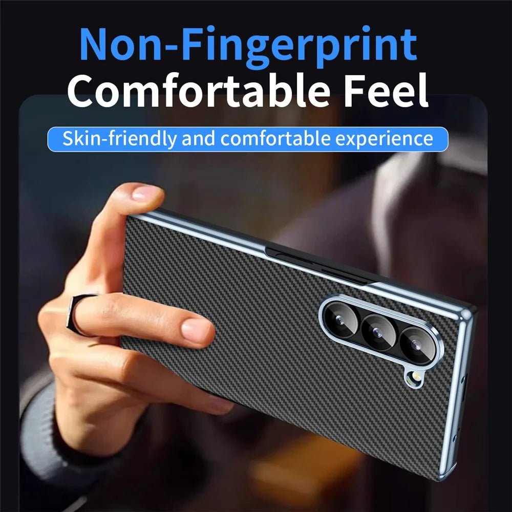 For Samsung Galaxy Z Fold6 5G Phone Case Electroplating Lens Carbon Fiber Texture PC Cover - Black - 5