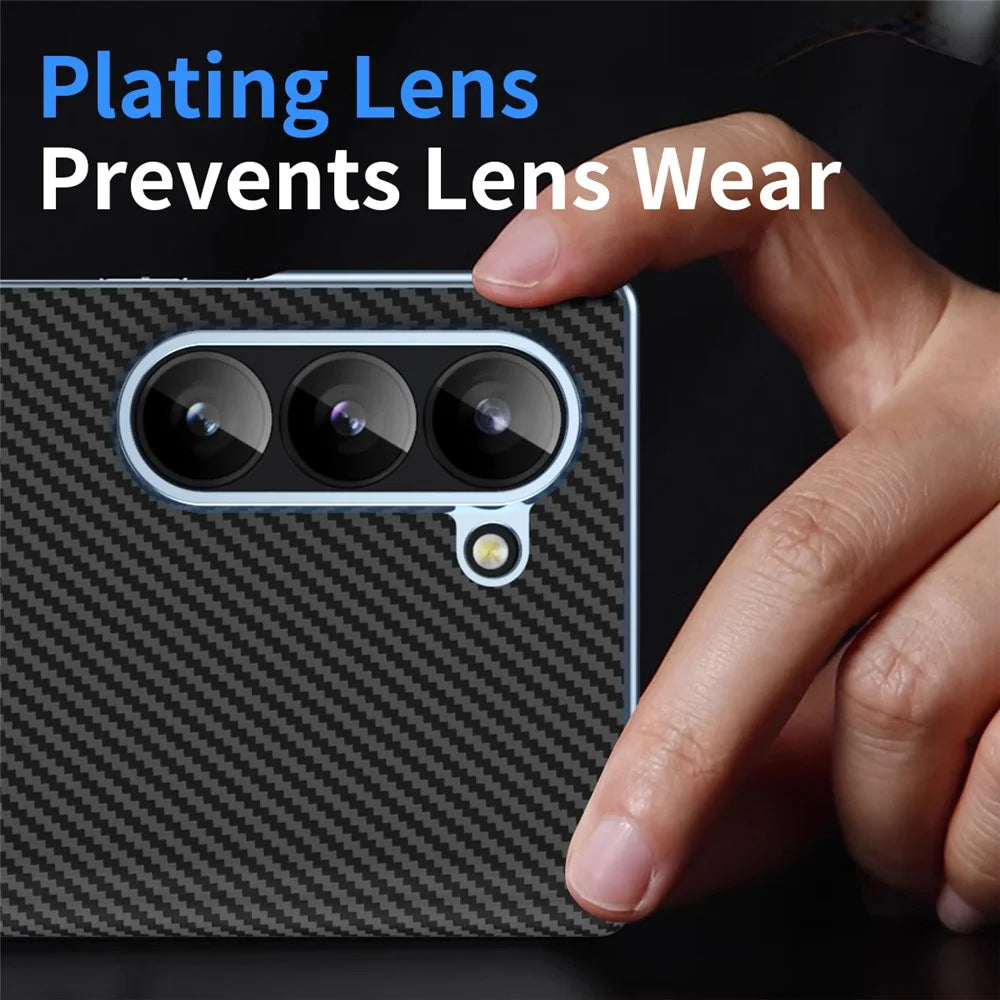 For Samsung Galaxy Z Fold6 5G Phone Case Electroplating Lens Carbon Fiber Texture PC Cover - Black - 6