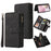For iPhone 17e / 16e Zipper Wallet Case with 15 Card Slots and Strap Leather Phone Cover - Black - 1