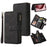 For iPhone 16 Pro Zipper Wallet Case with 15 Card Slots and Strap Leather Phone Cover - Black - 1