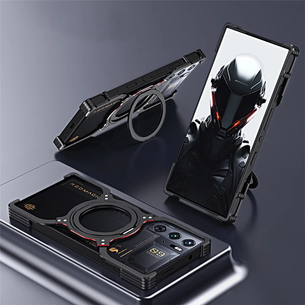 For ZTE nubia Red Magic 10 Pro+ 5G / 10 Pro 5G / 9S Pro 5G / 9 Pro 5G / 9 Pro+ 5G Magnetic Bumper Case Frameless Kickstand Metalcover - Black / Silver - 3