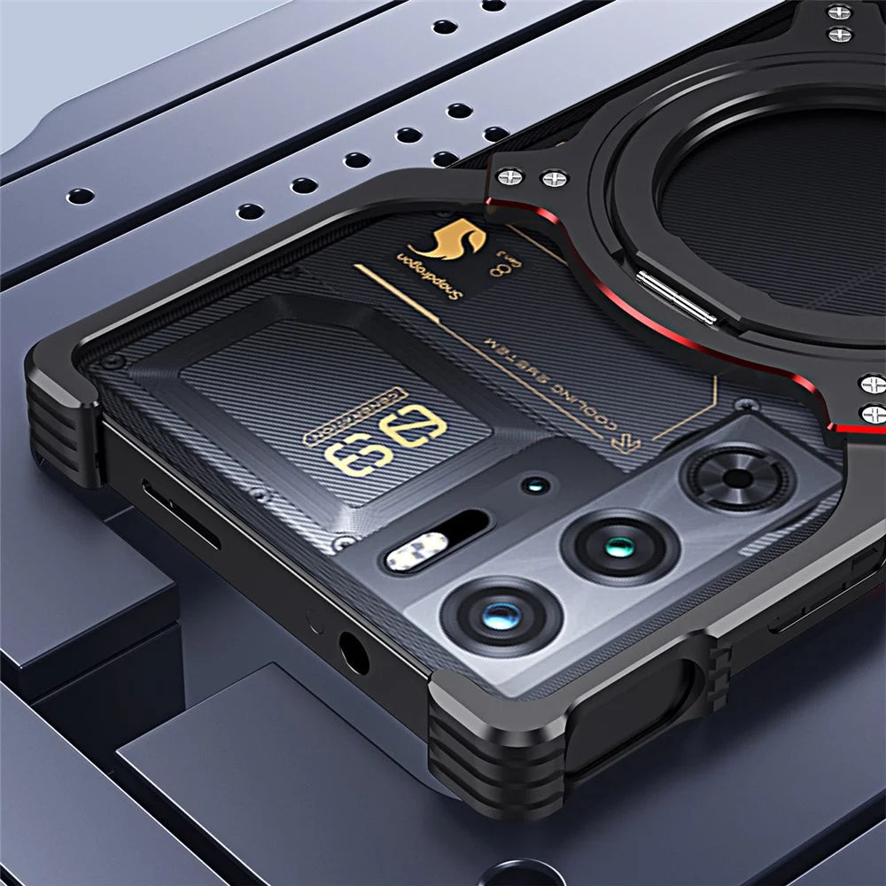 For ZTE nubia Red Magic 10 Pro+ 5G / 10 Pro 5G / 9S Pro 5G / 9 Pro 5G / 9 Pro+ 5G Magnetic Bumper Case Frameless Kickstand Metalcover - Black / Silver - 4