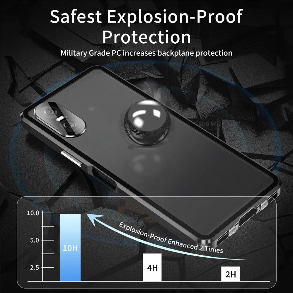 For Sony Xperia 10 VI Tempered Glass Case Metal Frame Clear PC Back Magnetic Phone Cover - Black - 4
