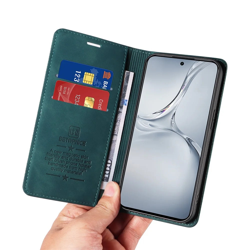 BETOPNICE 003 For OnePlus Nord CE4 Lite 5G / Oppo K12x 5G (China) Leather Phone Case Wallet Stand - Green - 6