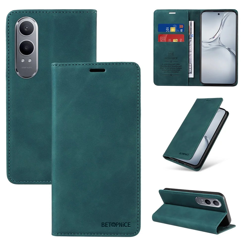 BETOPNICE 003 For OnePlus Nord CE4 Lite 5G / Oppo K12x 5G (China) Leather Phone Case Wallet Stand - Green - 7