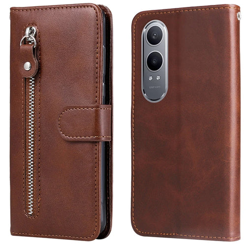 For OnePlus Nord CE4 Lite 5G / Oppo K12x 5G (China) (China) Case Zipper Pocket PU Leather Phone Cover - Brown - 1