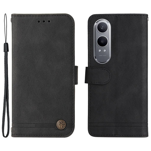 For OnePlus Nord CE4 Lite 5G / Oppo K12x 5G (China) Leather Wallet Cases Skin Touch Phone Cover Stand with Strap - Black - 1