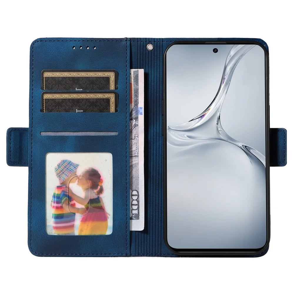 For OnePlus Nord CE4 Lite 5G / Oppo K12x 5G (China) Leather Cases Wallet Rhombus Imprinted Phone Cover Stand with Strap -  Blue - 2