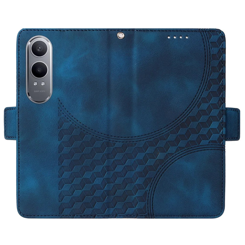 For OnePlus Nord CE4 Lite 5G / Oppo K12x 5G (China) Leather Cases Wallet Rhombus Imprinted Phone Cover Stand with Strap -  Blue - 5