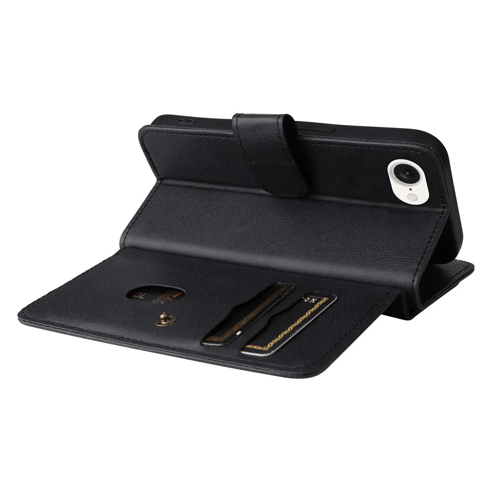 For iPhone 17e / 16e Leather Case with 10 Card Holder Phone Cover Stand - Black - 6