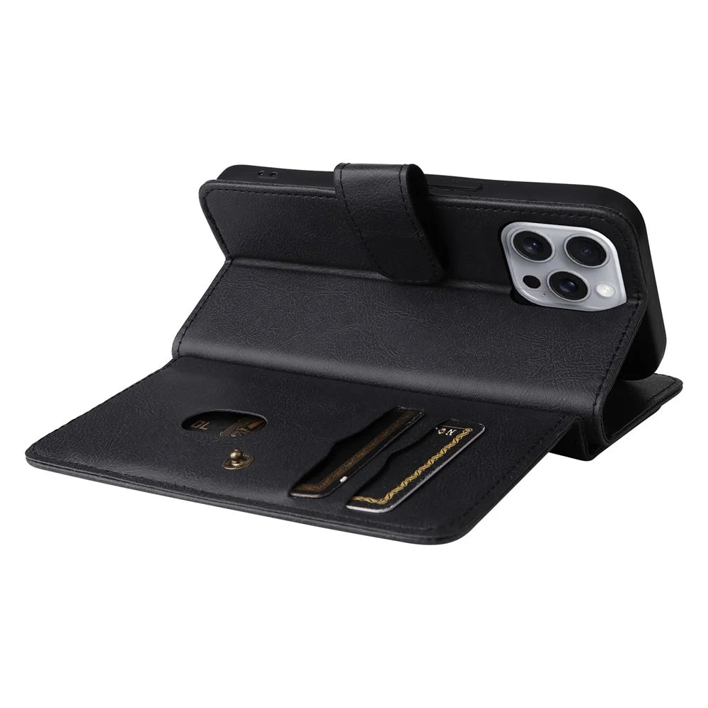 For iPhone 16 Pro Max Leather Case with 10 Card Holder Phone Cover Stand - Black - 7