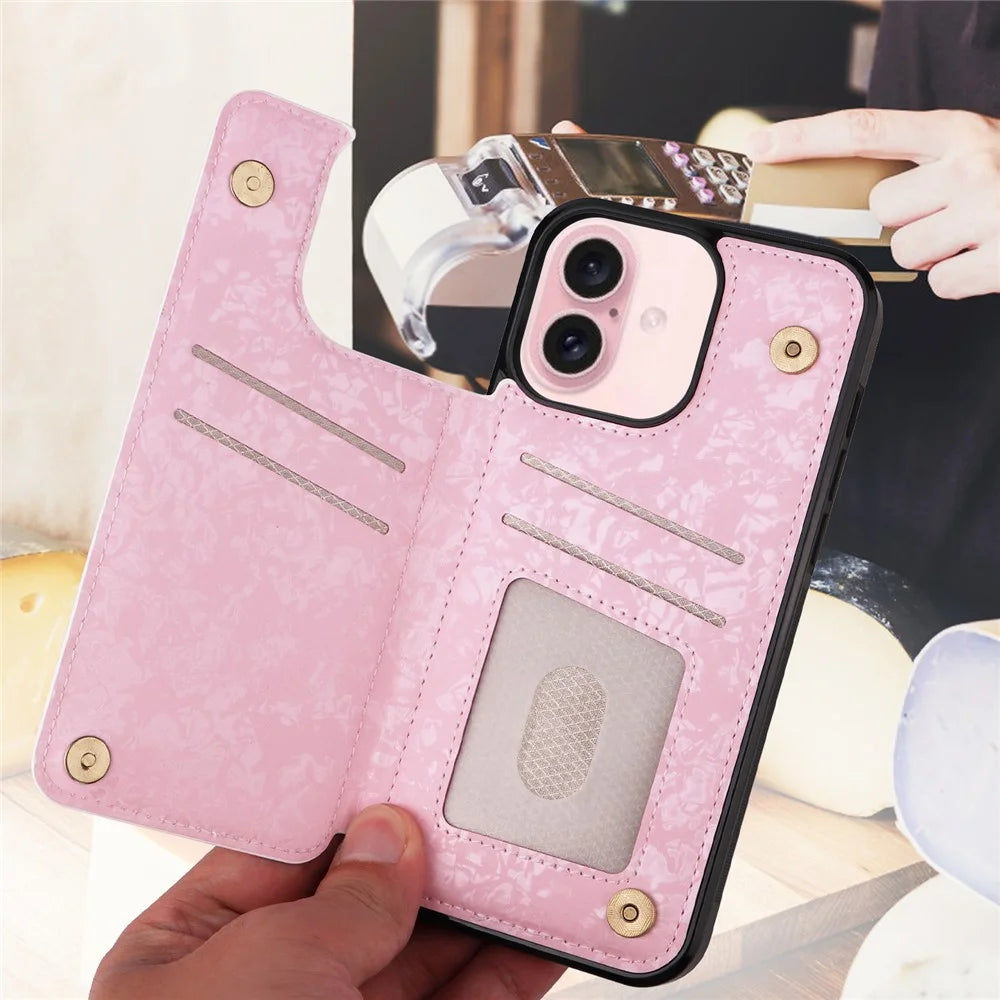 For iPhone 16 Case Flower Leather+TPU Phone Cover RFID Blocking Card Slots - Rose - 5