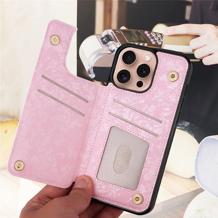 For iPhone 16 Pro Case Flower Leather+TPU RFID Blocking Card Slots Phone Cover - Rose - 5