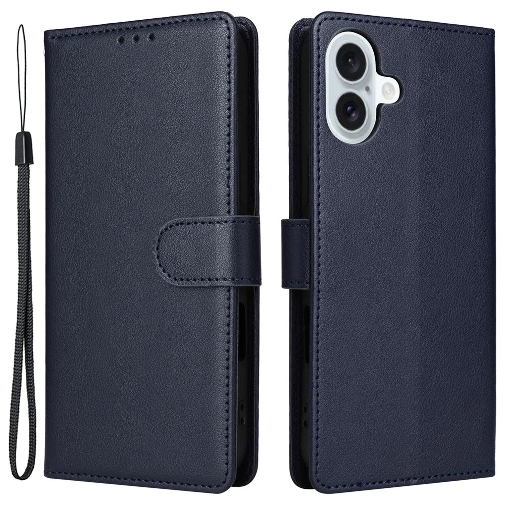 For iPhone 16 Plus Wallet Case 3 Card Slots Slim-Fit PU Leather Stand Phone Cover - Blue - 1