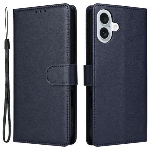 For iPhone 16 Plus Wallet Case 3 Card Slots Slim-Fit PU Leather Stand Phone Cover - Blue - 1