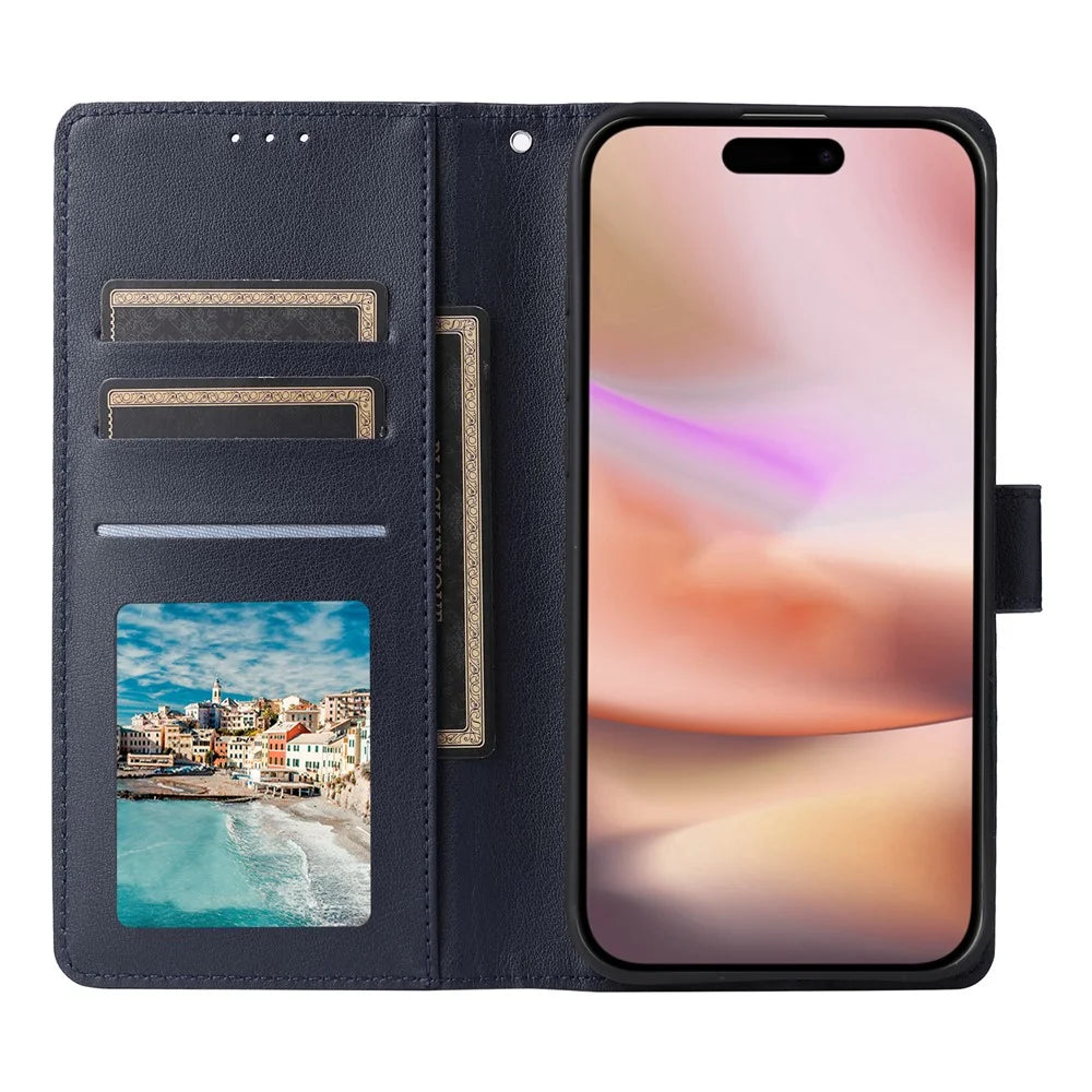 For iPhone 16 Plus Wallet Case 3 Card Slots Slim-Fit PU Leather Stand Phone Cover - Blue - 2