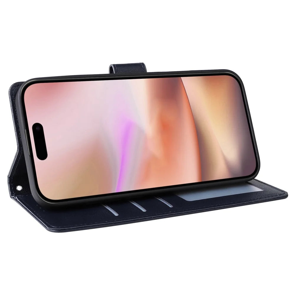 For iPhone 16 Plus Wallet Case 3 Card Slots Slim-Fit PU Leather Stand Phone Cover - Blue - 3