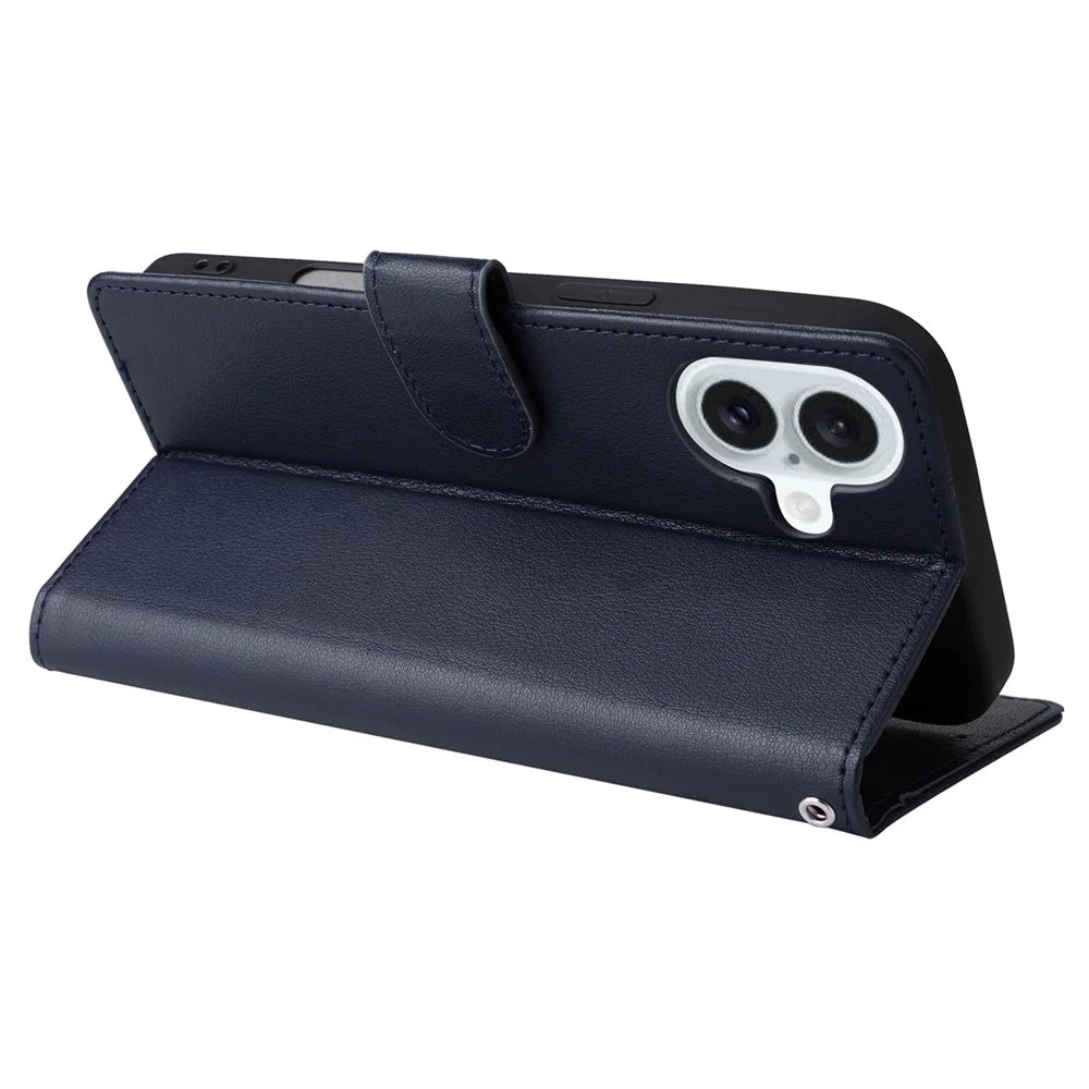 For iPhone 16 Plus Wallet Case 3 Card Slots Slim-Fit PU Leather Stand Phone Cover - Blue - 4