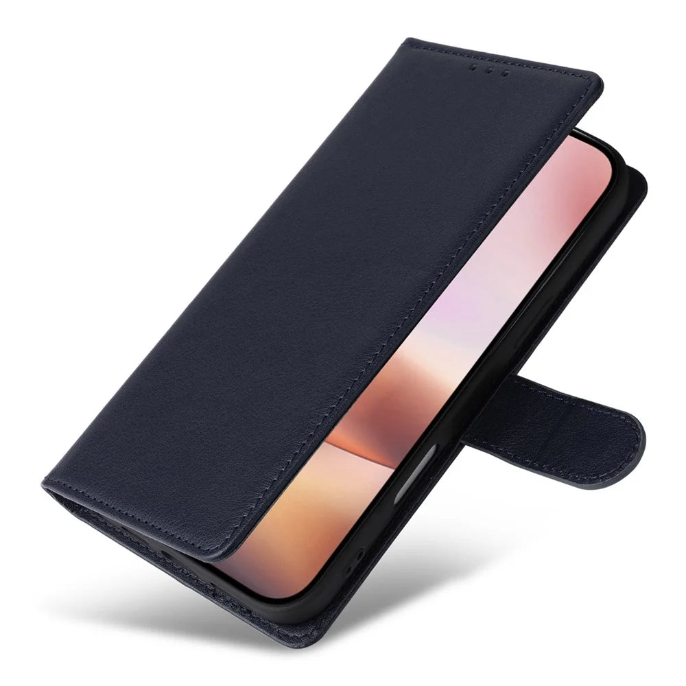 For iPhone 16 Plus Wallet Case 3 Card Slots Slim-Fit PU Leather Stand Phone Cover - Blue - 5