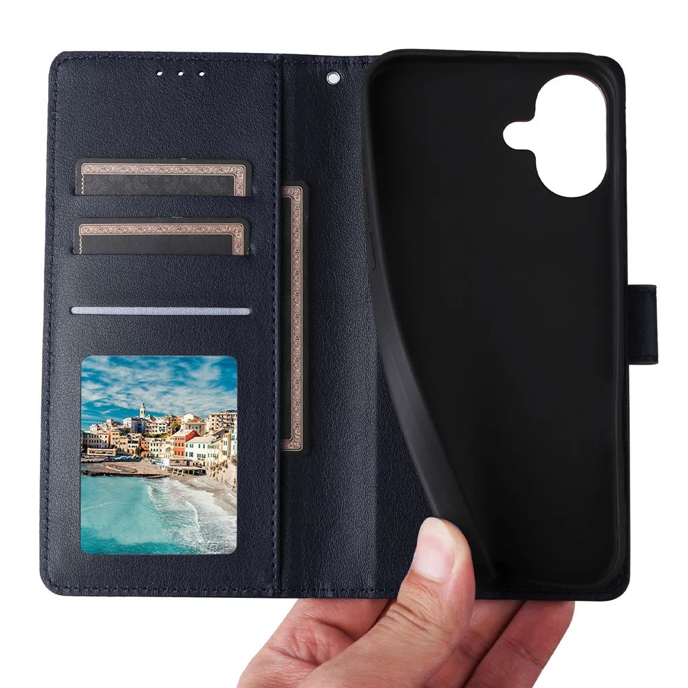 For iPhone 16 Plus Wallet Case 3 Card Slots Slim-Fit PU Leather Stand Phone Cover - Blue - 6
