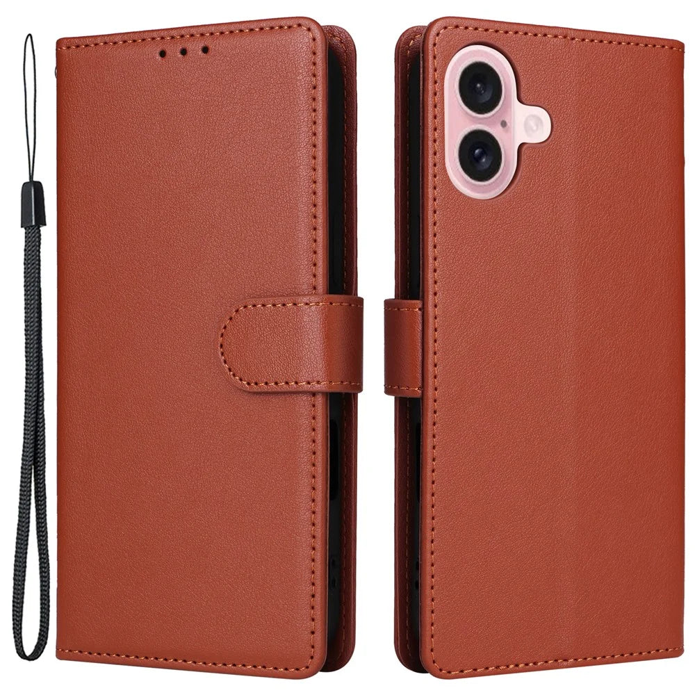For iPhone 16 Wallet Case 3 Card Slots Slim-Fit PU Leather Stand Phone Cover - Brown - 1