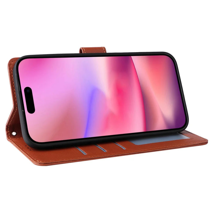 For iPhone 16 Wallet Case 3 Card Slots Slim-Fit PU Leather Stand Phone Cover - Brown - 3