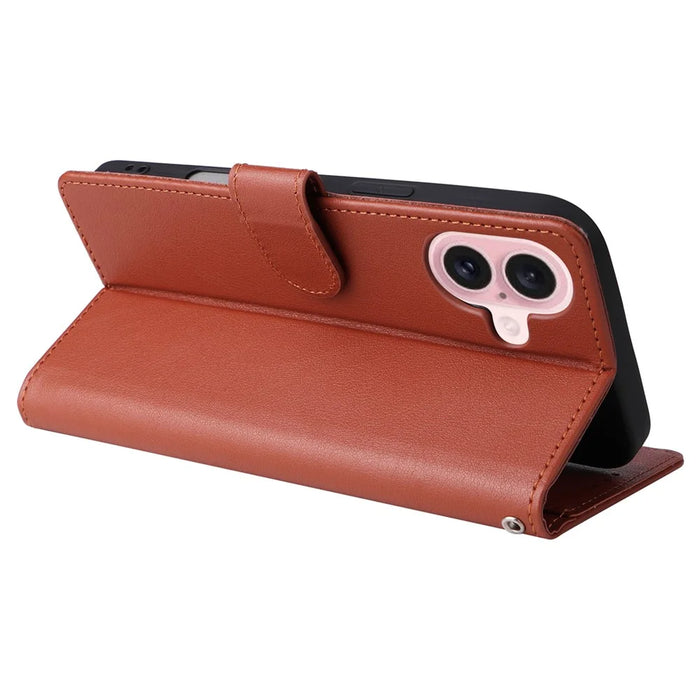 For iPhone 16 Wallet Case 3 Card Slots Slim-Fit PU Leather Stand Phone Cover - Brown - 4