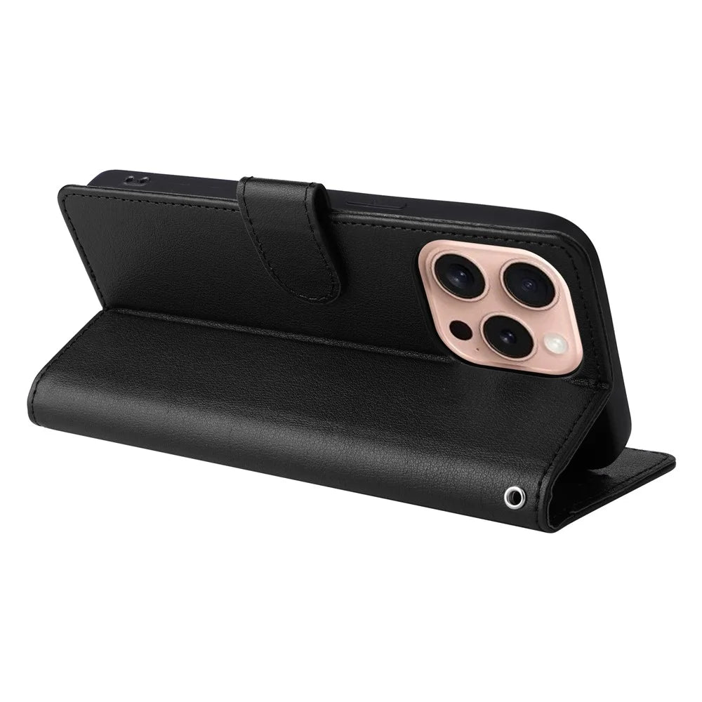 For iPhone 16 Pro Wallet Case 3 Card Slots Slim-Fit PU Leather Stand Phone Cover - Black - 4