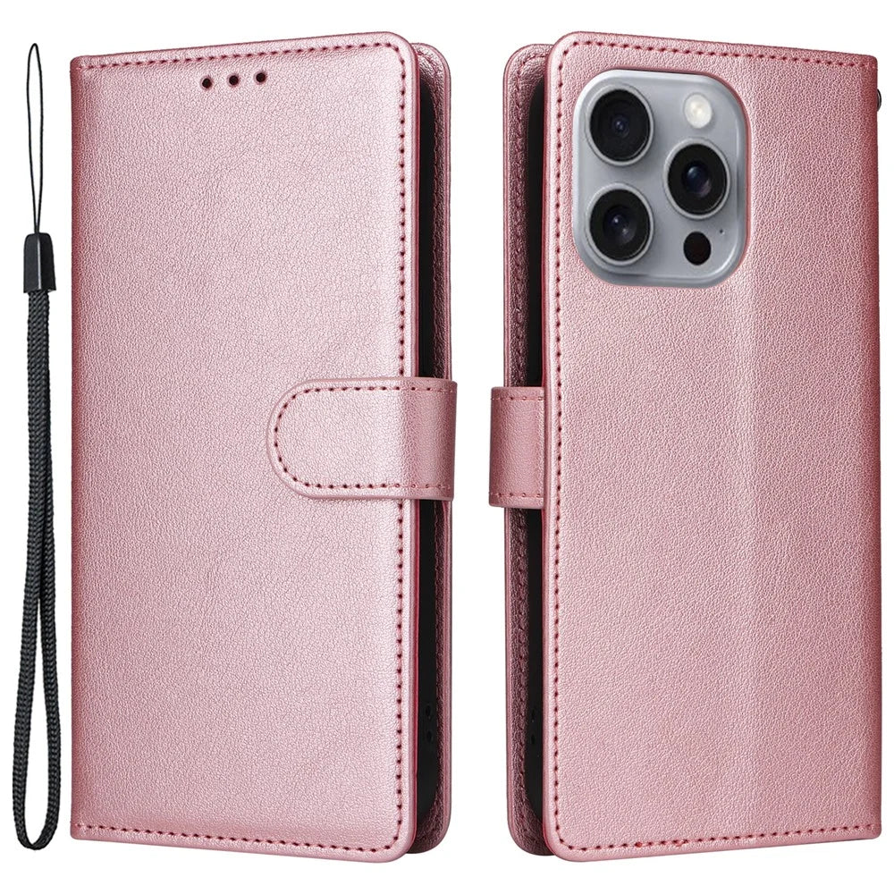 For iPhone 16 Pro Max Wallet Case 3 Card Slots Slim-Fit PU Leather Stand Phone Cover - Rose Gold - 1