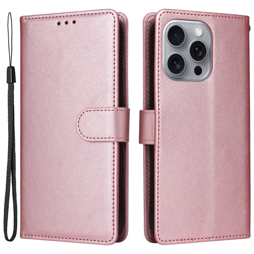 For iPhone 16 Pro Max Wallet Case 3 Card Slots Slim-Fit PU Leather Stand Phone Cover - Rose Gold - 1