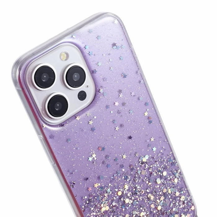 AW Series For iPhone 16 Pro Case Starry Epoxy TPU Shockproof Phone Cover with Lanyard - Purple - 6