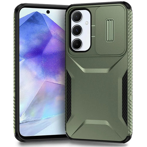 For Samsung Galaxy A55 5G Case Slide Lens Cover Design TPU+PC Phone Protector - Green - 1