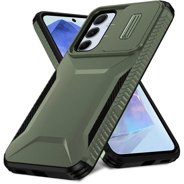 For Samsung Galaxy A55 5G Case Slide Lens Cover Design TPU+PC Phone Protector - Green - 2