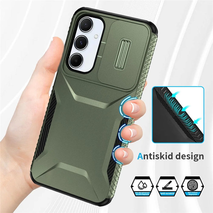 For Samsung Galaxy A55 5G Case Slide Lens Cover Design TPU+PC Phone Protector - Green - 3