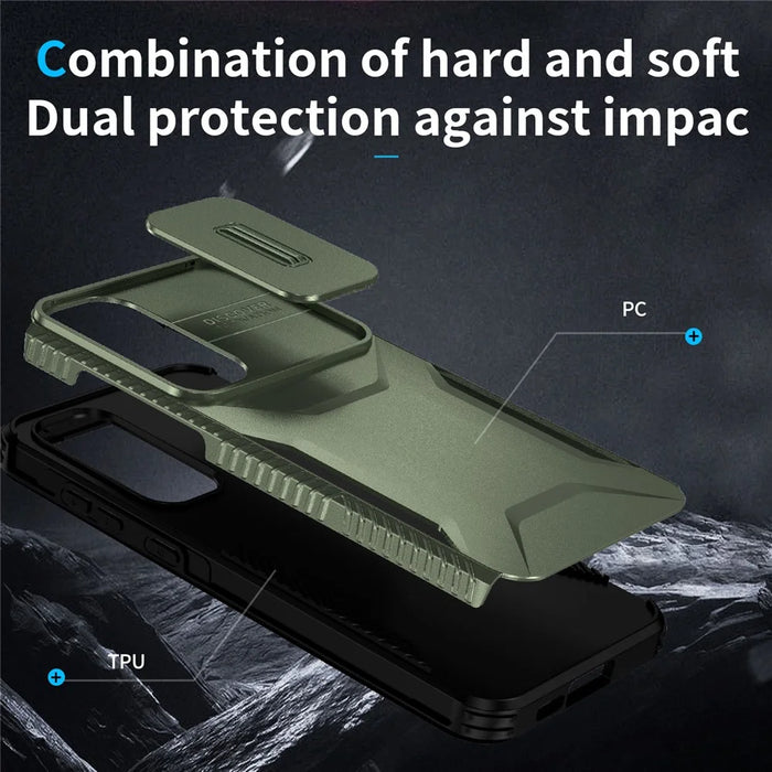 For Samsung Galaxy A55 5G Case Slide Lens Cover Design TPU+PC Phone Protector - Green - 5