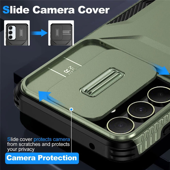 For Samsung Galaxy A55 5G Case Slide Lens Cover Design TPU+PC Phone Protector - Green - 6