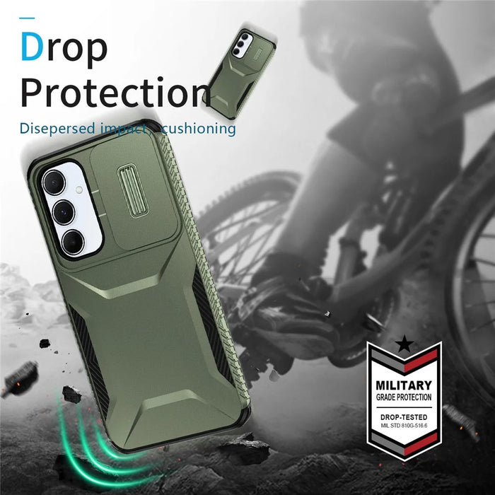 For Samsung Galaxy A55 5G Case Slide Lens Cover Design TPU+PC Phone Protector - Green - 7