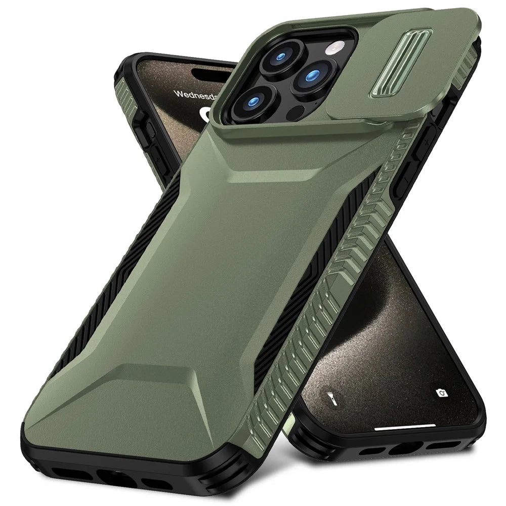 For iPhone 15 Pro Max Case Slide Camera Protection TPU+PC Non-Slip Protective Cover - Green - 2