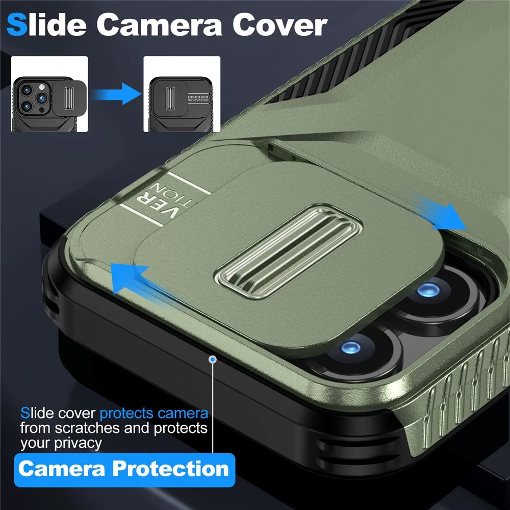 For iPhone 15 Pro Max Case Slide Camera Protection TPU+PC Non-Slip Protective Cover - Green - 3