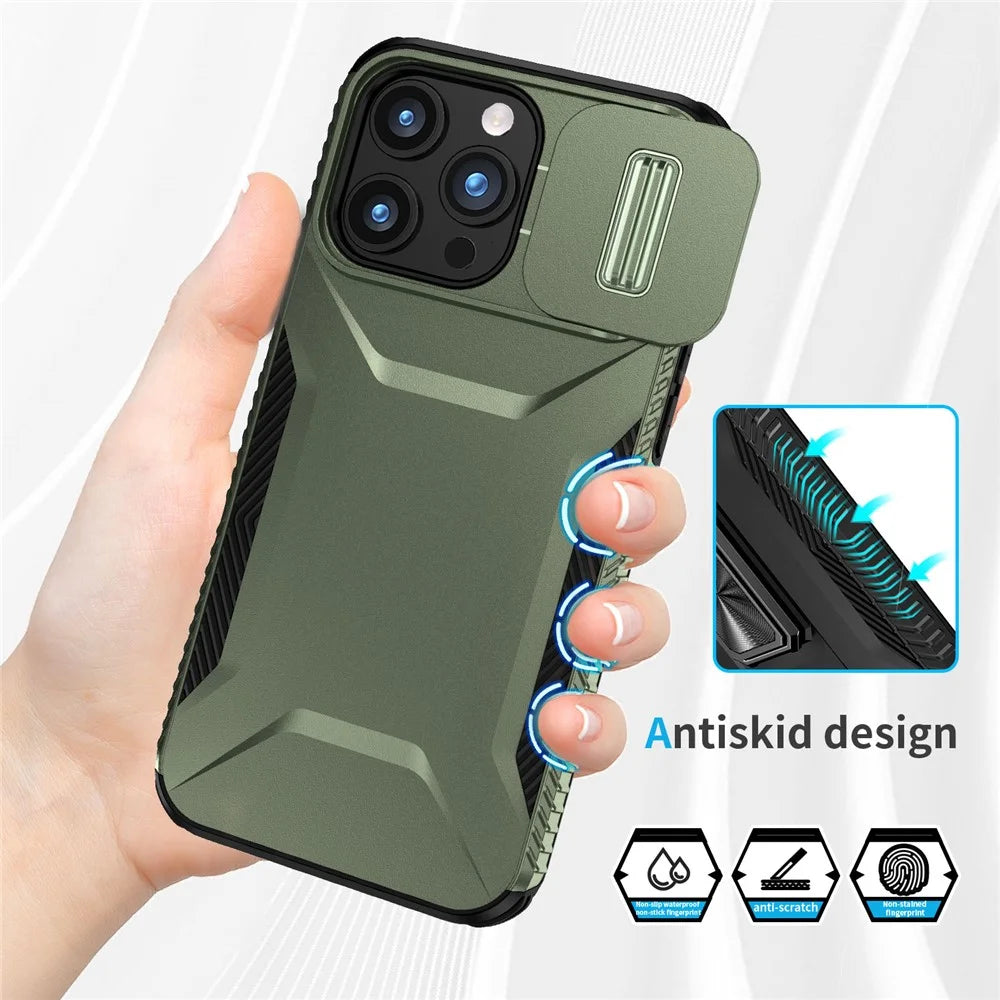 For iPhone 15 Pro Max Case Slide Camera Protection TPU+PC Non-Slip Protective Cover - Green - 4