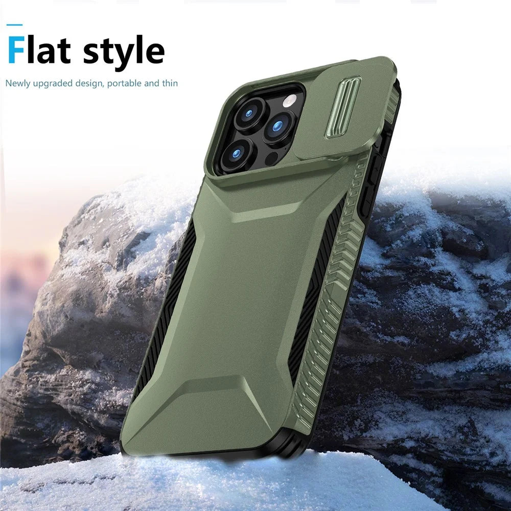For iPhone 15 Pro Max Case Slide Camera Protection TPU+PC Non-Slip Protective Cover - Green - 5