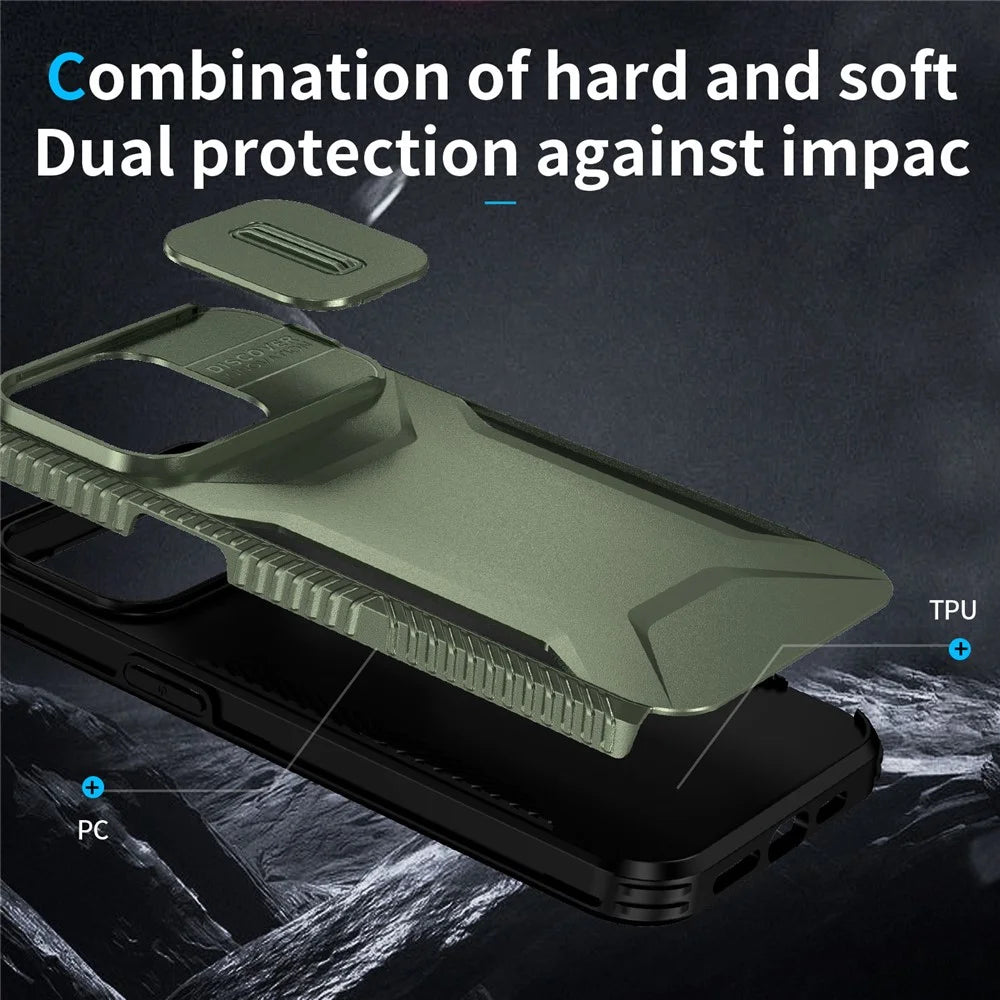 For iPhone 15 Pro Max Case Slide Camera Protection TPU+PC Non-Slip Protective Cover - Green - 6