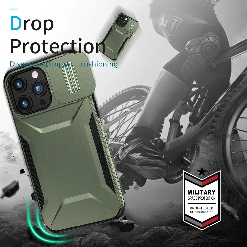 For iPhone 15 Pro Max Case Slide Camera Protection TPU+PC Non-Slip Protective Cover - Green - 7