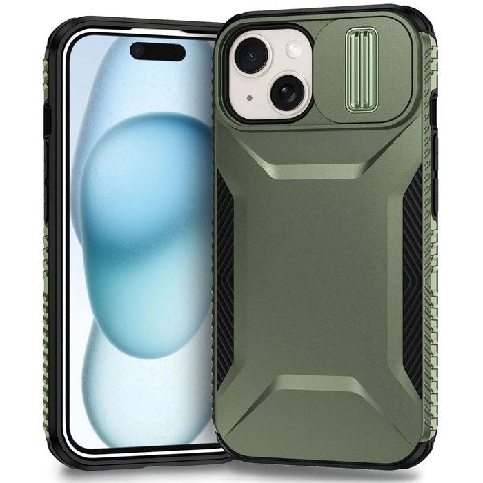 For iPhone 14 Plus / 15 Plus Case Camshield TPU+PC Phone Cover Shockproof Dustproof - Green - 1