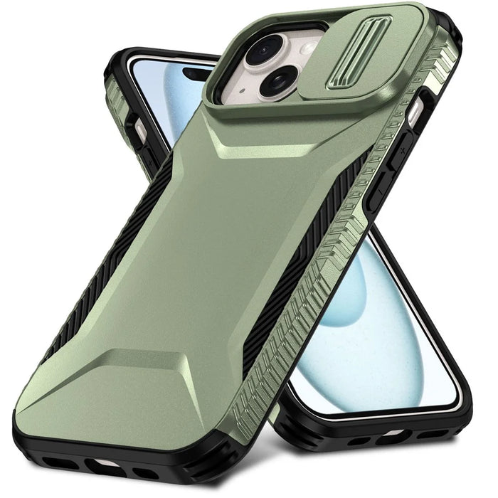 For iPhone 14 Plus / 15 Plus Case Camshield TPU+PC Phone Cover Shockproof Dustproof - Green - 2