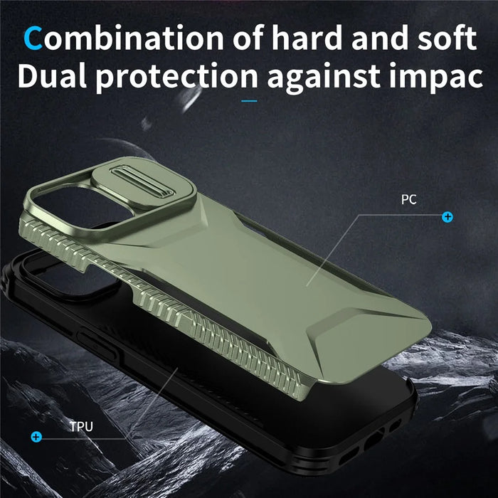 For iPhone 14 Plus / 15 Plus Case Camshield TPU+PC Phone Cover Shockproof Dustproof - Green - 6